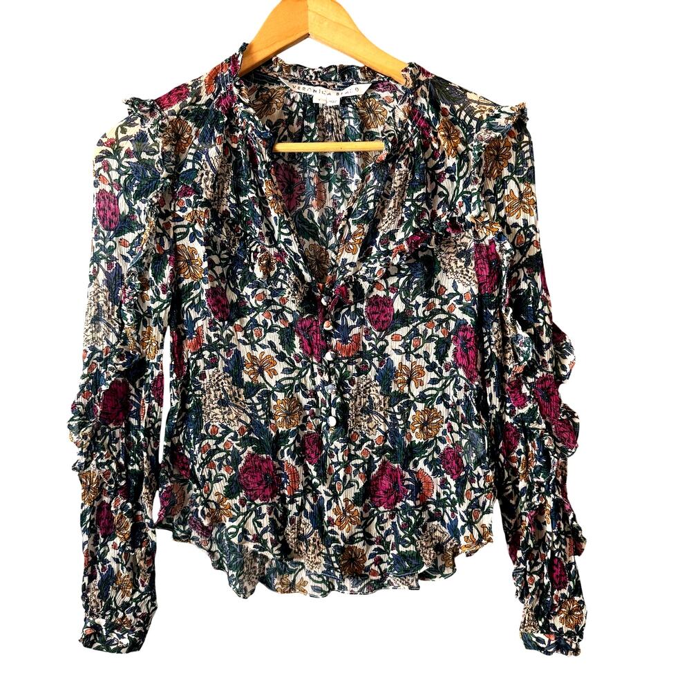 Veronica Beard Abra Silk floral blouse colorful floral delicate ruffle Womens 4